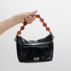 Vintage Oil Wax Leather Shoulder Bag | Pleated Beaded Chain Crossbody Handbag