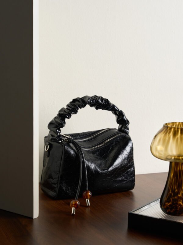 Genuine Leather Pillow Bag with Beads | Shoulder & Crossbody Handbag for Women