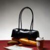 Leather Baguette Shoulder Bag — Minimalist Long Underarm Tote