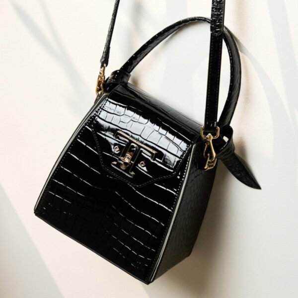 Croc-Embossed Leather Box Bag | Structured Cowhide Handbag