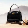 Croc-Embossed Leather Kelly Bag — Elegant Commuter Top Handle