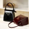 Croc-Embossed Leather Box Bag | Structured Cowhide Handbag