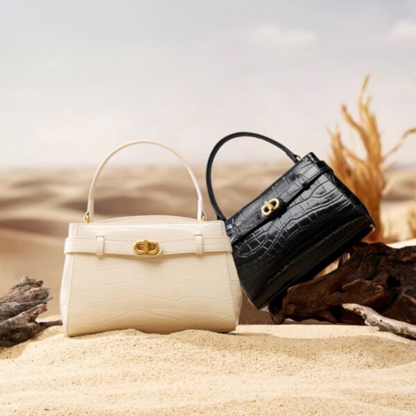 Croc-Embossed Leather Kelly Bag — Elegant Commuter Top Handle