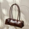 Leather Baguette Shoulder Bag — Minimalist Long Underarm Tote