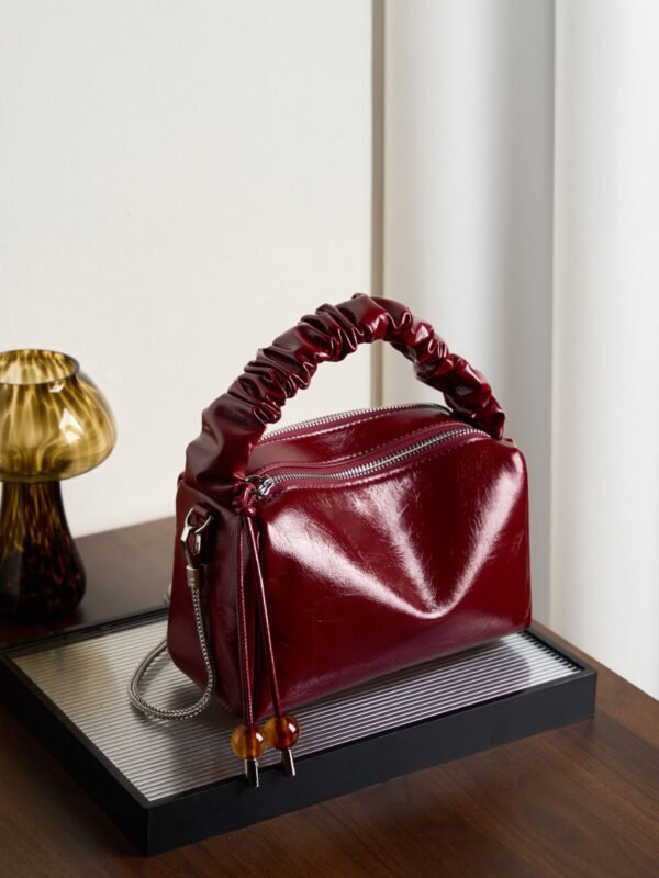 Genuine Leather Pillow Bag with Beads | Shoulder & Crossbody Handbag for Women