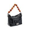 Vintage Oil Wax Leather Shoulder Bag | Pleated Beaded Chain Crossbody Handbag