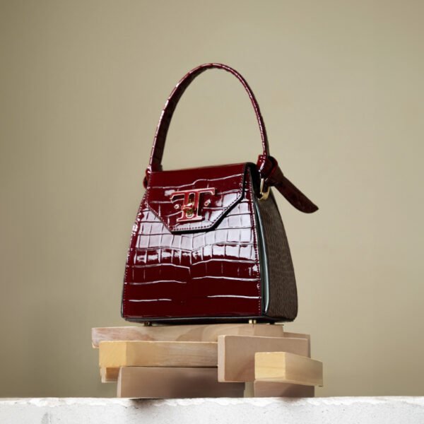 Croc-Embossed Leather Box Bag | Structured Cowhide Handbag