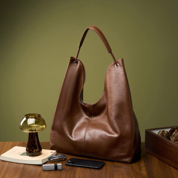 Vegetable Tanned Leather Large Tote Bag — Commuter Shoulder Bag