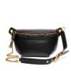 SKU-01-黑色 Genuine Leather Saddle Bag — Trendy Crossbody & Waist Bag for Women