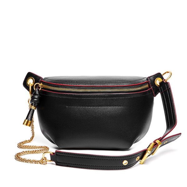 SKU-01-黑色 Genuine Leather Saddle Bag — Trendy Crossbody & Waist Bag for Women