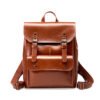 SKU-02-棕色 Vintage Genuine Leather Laptop Backpack — British Retro Style & Secure Daily Carry