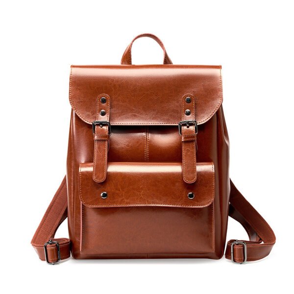 SKU-02-棕色 Vintage Genuine Leather Laptop Backpack — British Retro Style & Secure Daily Carry