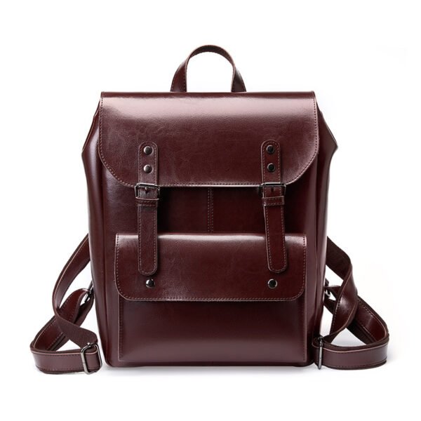 SKU-03-咖啡色 Vintage Genuine Leather Laptop Backpack — British Retro Style & Secure Daily Carry