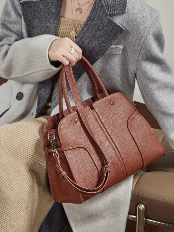 Genuine Leather Tote & Crossbody Bag — Large Capacity Smiley Shell Design