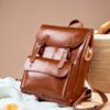 主图-01 Vintage Genuine Leather Laptop Backpack — British Retro Style & Secure Daily Carry