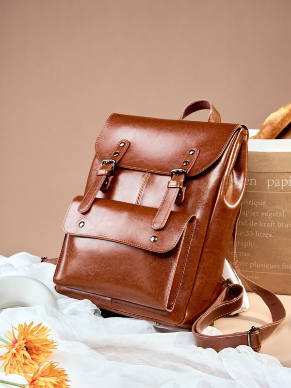 主图-01 Vintage Genuine Leather Laptop Backpack — British Retro Style & Secure Daily Carry