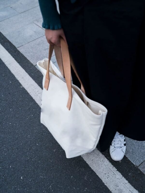 Heavyweight Canvas Tote Bag with Genuine Leather Handle — Large Shoulder Bag for Daily & Travel