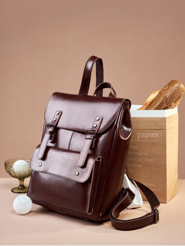 主图-02 Vintage Genuine Leather Laptop Backpack — British Retro Style & Secure Daily Carry