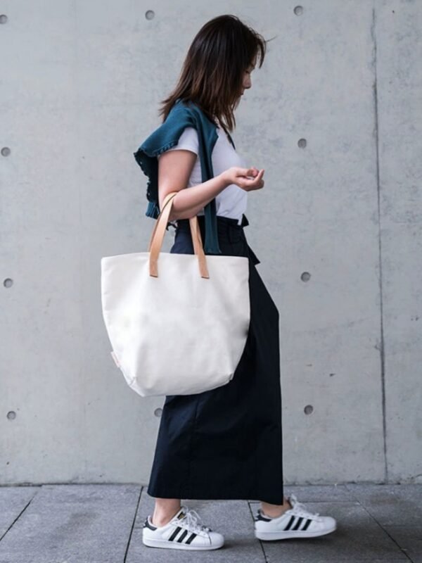 Heavyweight Canvas Tote Bag with Genuine Leather Handle — Large Shoulder Bag for Daily & Travel