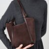 主图-03 Genuine Suede Leather Tote Bag — Minimalist Large Capacity Commuter Bag
