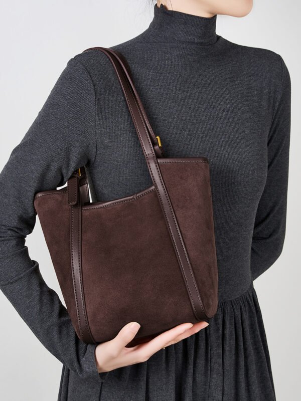 主图-03 Genuine Suede Leather Tote Bag — Minimalist Large Capacity Commuter Bag
