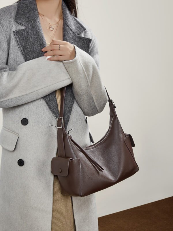 Full-Grain Veg-Tanned Leather Hobo Bag — Large Capacity Casual Shoulder Bag for Women