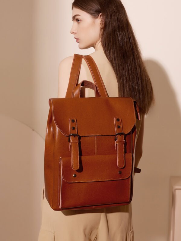 主图-03 Vintage Genuine Leather Laptop Backpack — British Retro Style & Secure Daily Carry