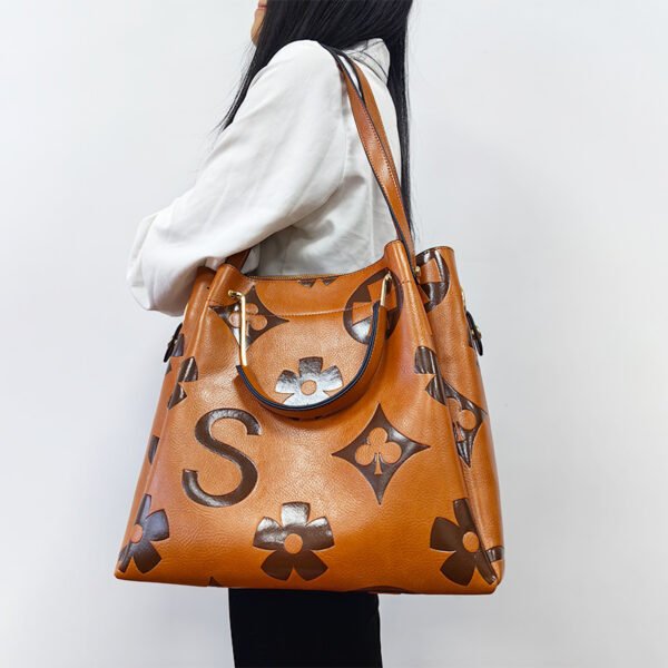 PU Bucket Handbag — Large-Capacity Embossed Letter Design for Work & Daily Use