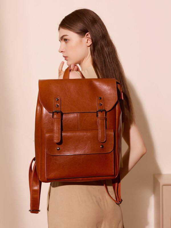 主图-04 Vintage Genuine Leather Laptop Backpack — British Retro Style & Secure Daily Carry