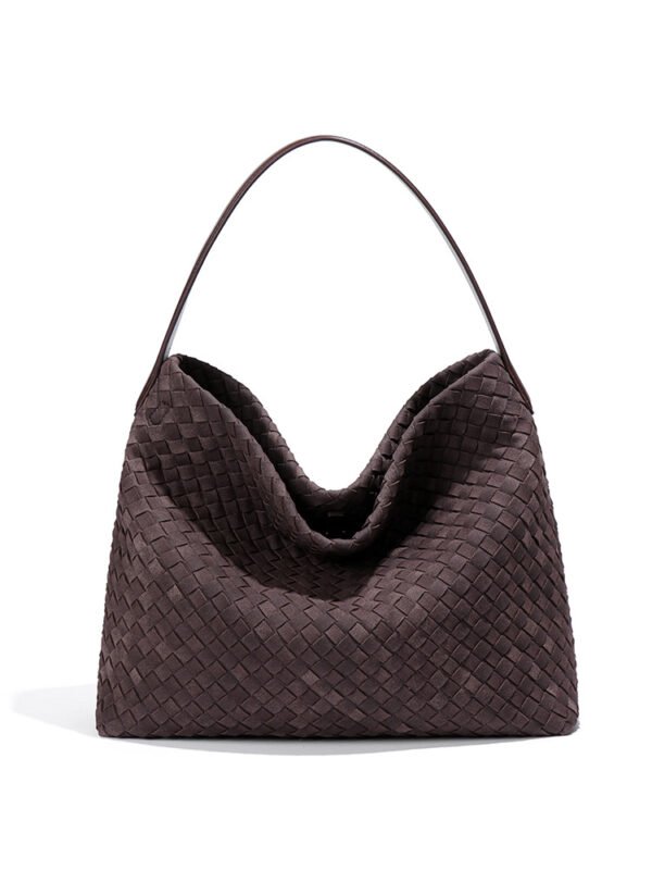 主图-05 Suede-Finish Woven Bucket Tote Bag — Spacious & Vintage Elegance