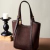 主图-05 Genuine Suede Leather Tote Bag — Minimalist Large Capacity Commuter Bag