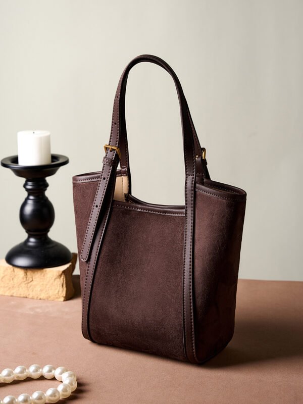主图-05 Genuine Suede Leather Tote Bag — Minimalist Large Capacity Commuter Bag