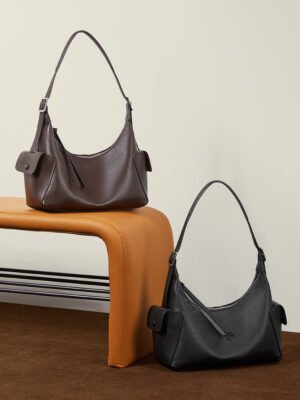 Full-Grain Veg-Tanned Leather Hobo Bag — Large Capacity Casual Shoulder Bag for Women