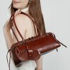 主图-05 Retro Moto-Style Leather Baguette Handbag — Belt-Detail Edge & Urban Cool