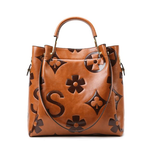 PU Bucket Handbag — Large-Capacity Embossed Letter Design for Work & Daily Use