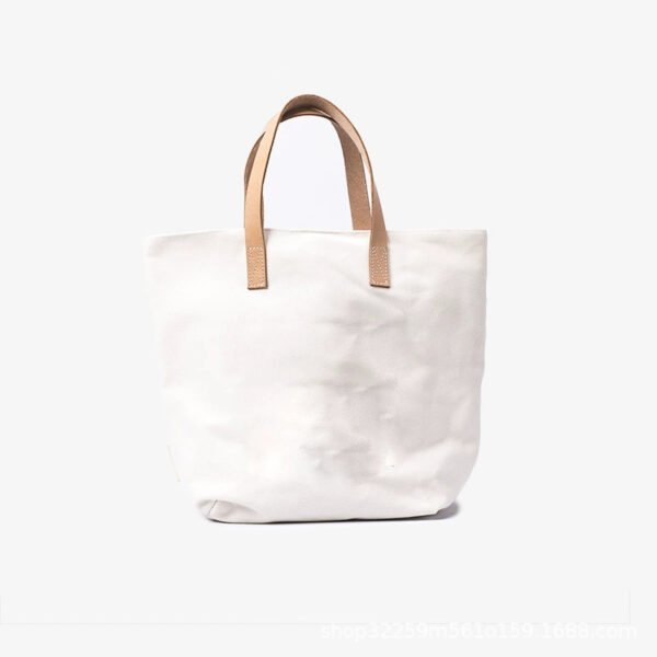 Heavyweight Canvas Tote Bag with Genuine Leather Handle — Large Shoulder Bag for Daily & Travel