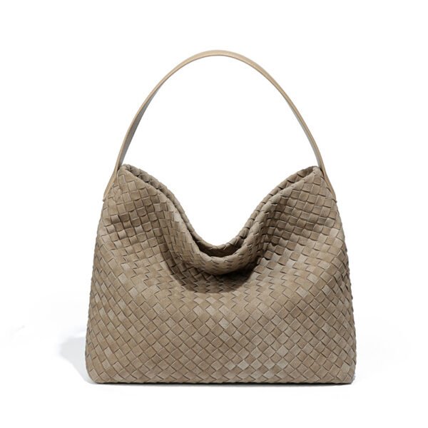 主图-07 Suede-Finish Woven Bucket Tote Bag — Spacious & Vintage Elegance