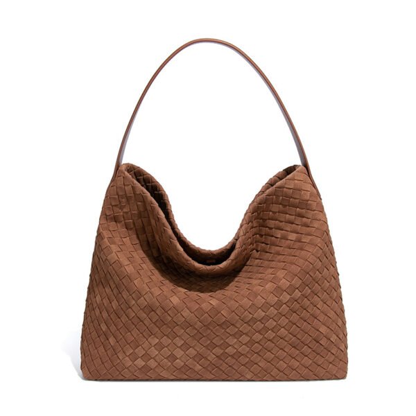 主图-09 Suede-Finish Woven Bucket Tote Bag — Spacious & Vintage Elegance
