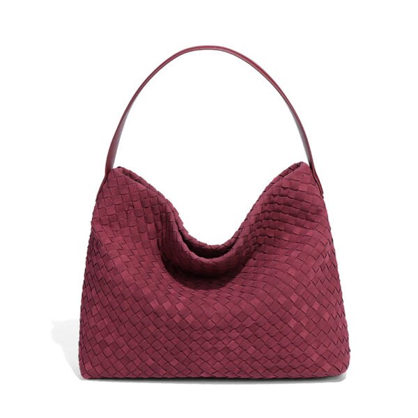 主图-12 Suede-Finish Woven Bucket Tote Bag — Spacious & Vintage Elegance