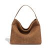 主图-13 Suede-Finish Woven Bucket Tote Bag — Spacious & Vintage Elegance