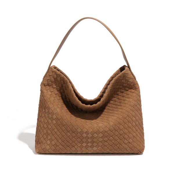 主图-13 Suede-Finish Woven Bucket Tote Bag — Spacious & Vintage Elegance