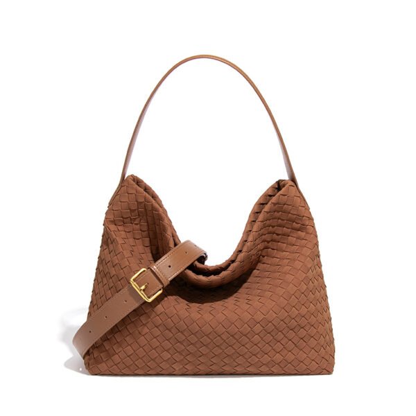 主图-14 Suede-Finish Woven Bucket Tote Bag — Spacious & Vintage Elegance