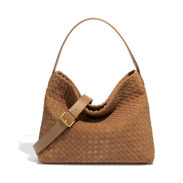 主图-19 Suede-Finish Woven Bucket Tote Bag — Spacious & Vintage Elegance