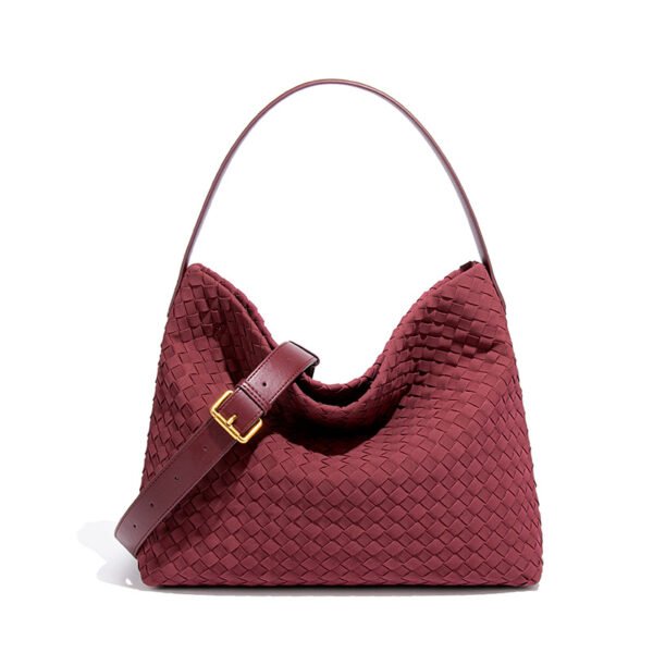 主图-20 Suede-Finish Woven Bucket Tote Bag — Spacious & Vintage Elegance