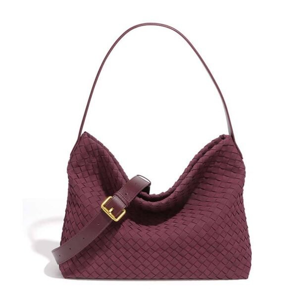 主图-22 Suede-Finish Woven Bucket Tote Bag — Spacious & Vintage Elegance