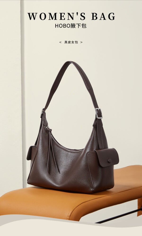 Full-Grain Veg-Tanned Leather Hobo Bag — Large Capacity Casual Shoulder Bag for Women