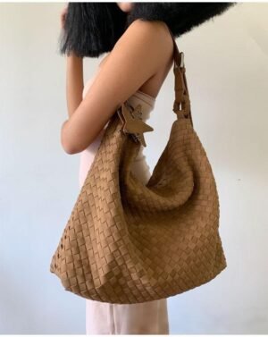 Suede Woven Tote Bag — Soft Texture & Large Capacity