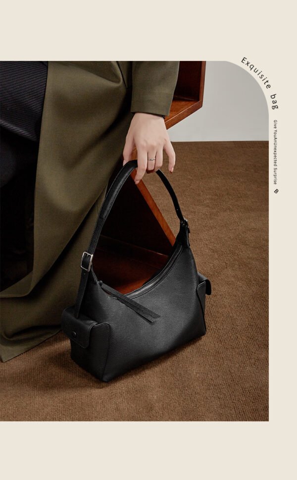 Full-Grain Veg-Tanned Leather Hobo Bag — Large Capacity Casual Shoulder Bag for Women