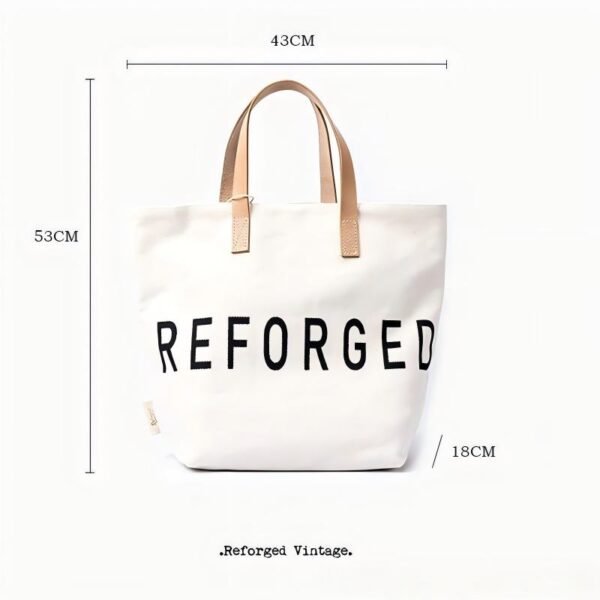 Heavyweight Canvas Tote Bag with Genuine Leather Handle — Large Shoulder Bag for Daily & Travel