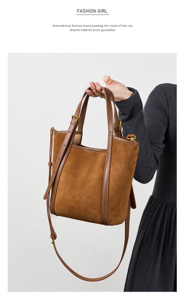 详情-10 Genuine Suede Leather Tote Bag — Minimalist Large Capacity Commuter Bag